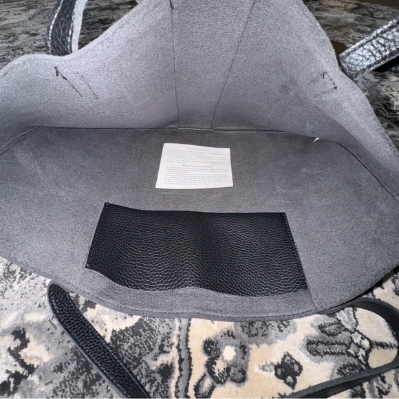 Vince Camuto Pebbled Vegan Leather Grey and Black Luxury Tote - Picture 8 of 13